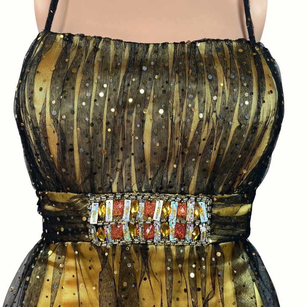 Privada Collection Gold & Black Cocktail Dress With Sequin Overlay Beaded Waist - Picture 3 of 8